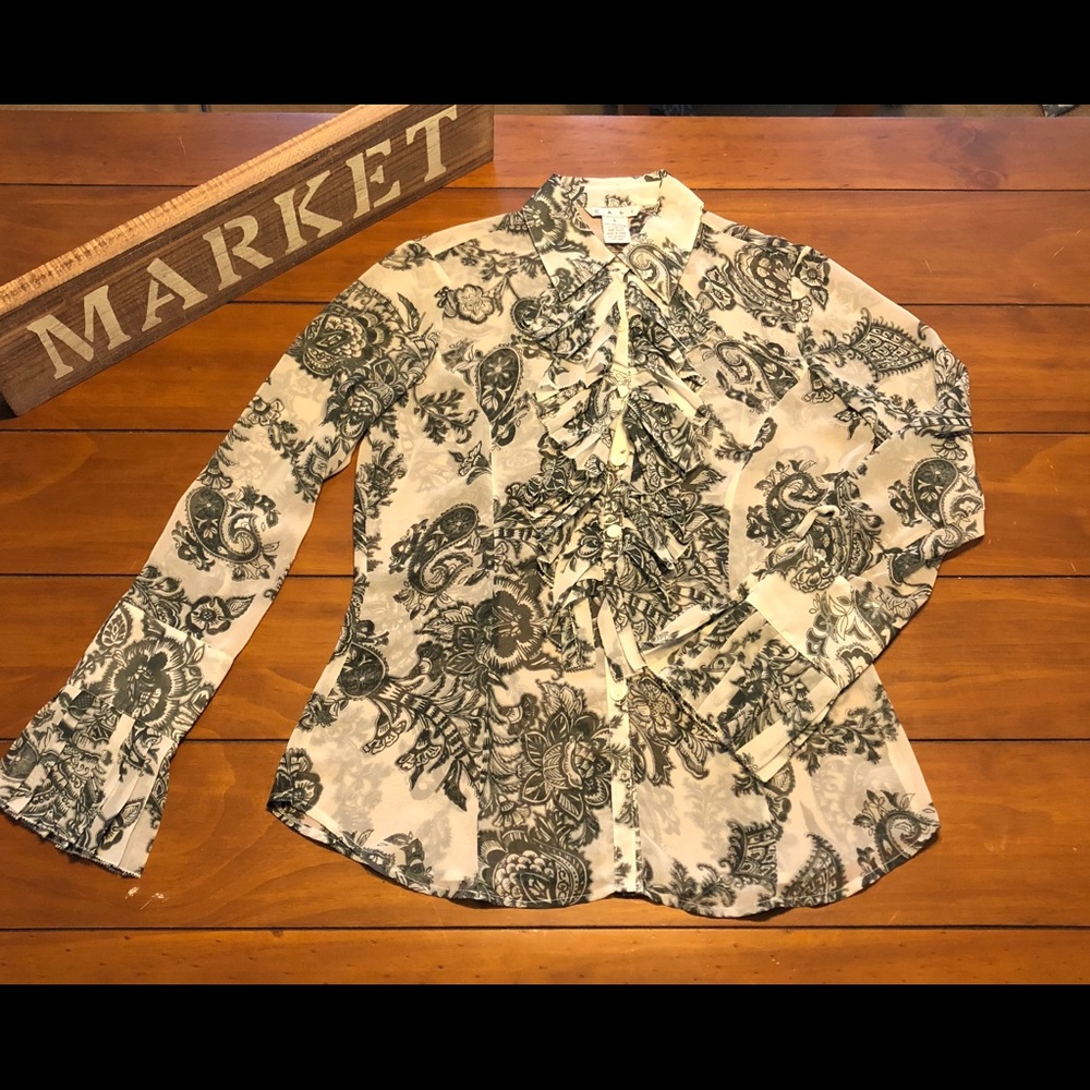 Gorgeous CAbi Black and White Sheer Blouse